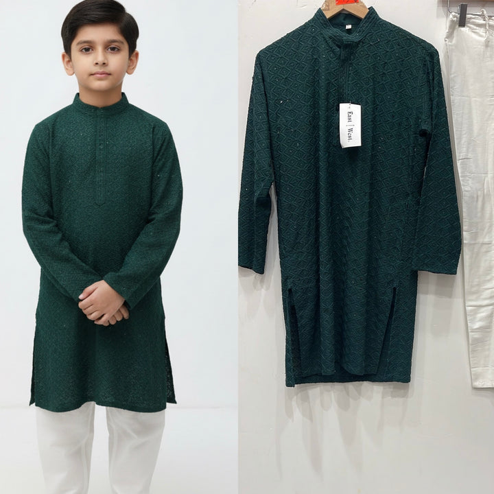 CMR22 BOYS GREEN CHIKANKARI 2PC SET