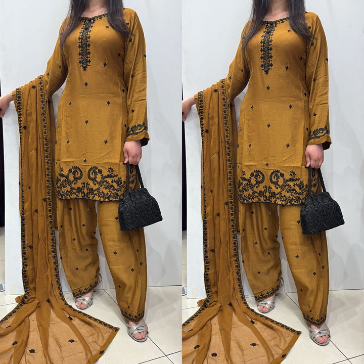 FV14 -Farshi Shalwar Viscose Silk Embroidered suit