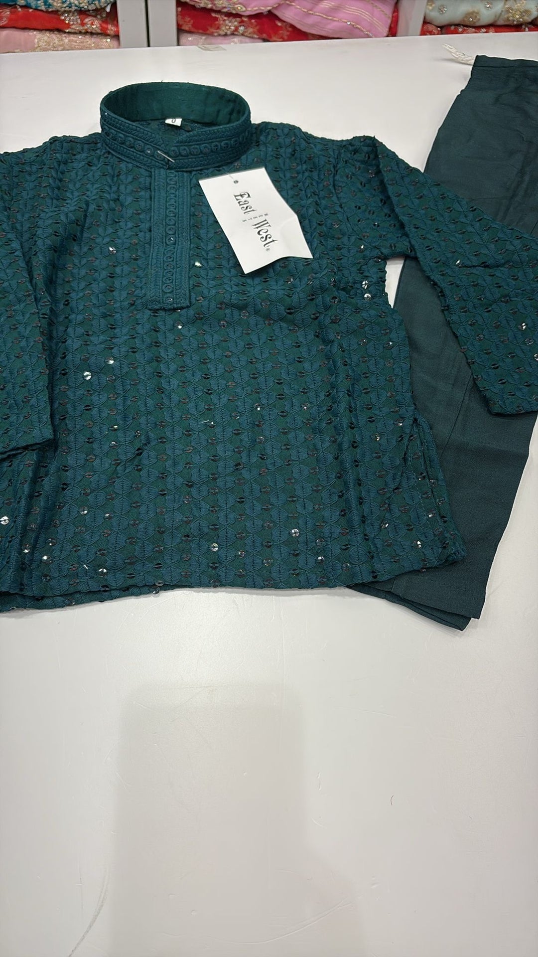 CK709 - Green Cotton Chikankari Set for Boys and Men