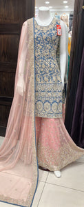 HEAVILY EMBROIDERED NET SHARARA SUIT 3162A