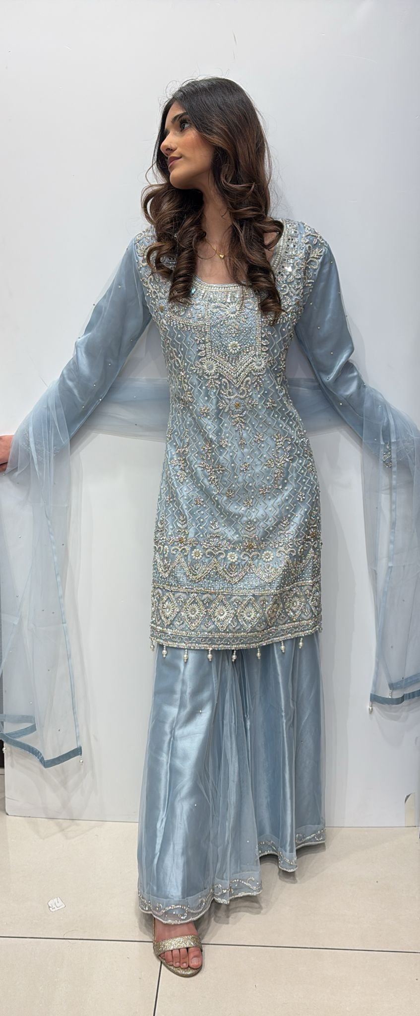 EMBROIDERED NET SHARARA SUIT 0192A
