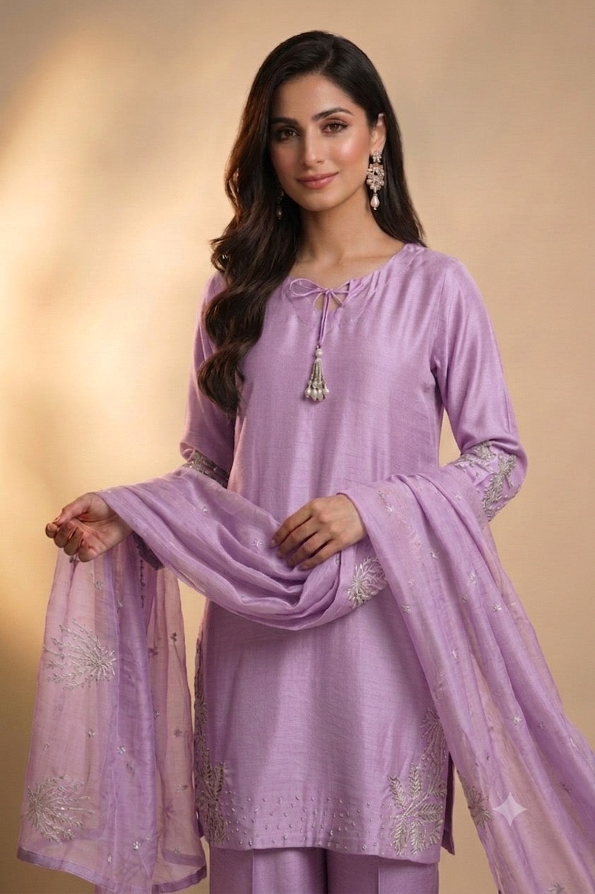 1179G - Lilac Embroidered Viscose 3 Piece suit