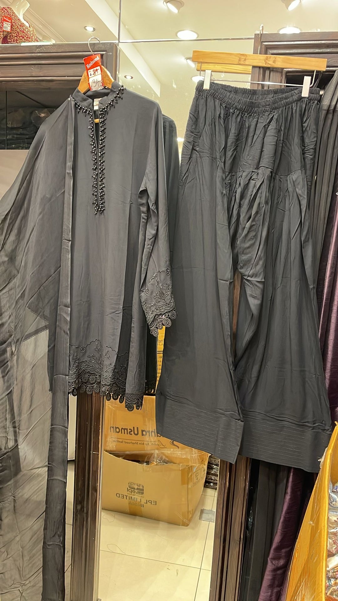 LF04 - Black Farshi Shalwar Embroidered linen suit