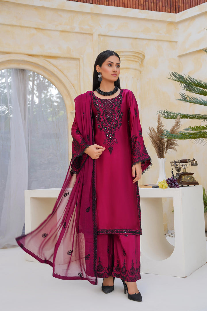 AG19d- AGHA NOOR EMBROIDERED SILK 3 PIECE SUIT