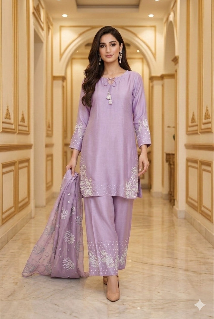 1179G - Lilac Embroidered Viscose 3 Piece suit
