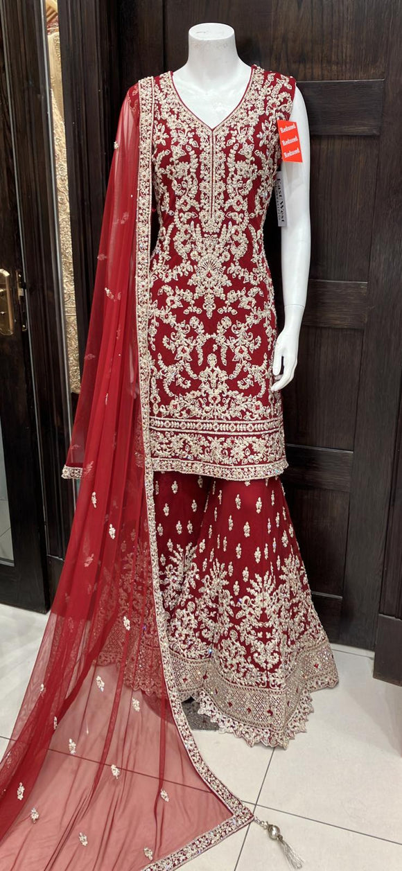 HEAVILY EMBROIDERED NET SHARARA SUIT 131C
