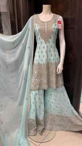 EMBROIDERED & EMBELLISHED GEORGETTE SHARARA SUIT 0168E