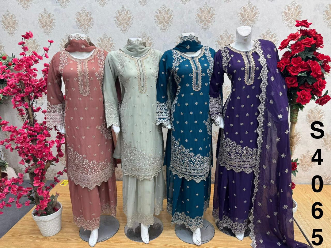 S4065 EMBROIDERED CHIFFON 3 PIECE SUIT