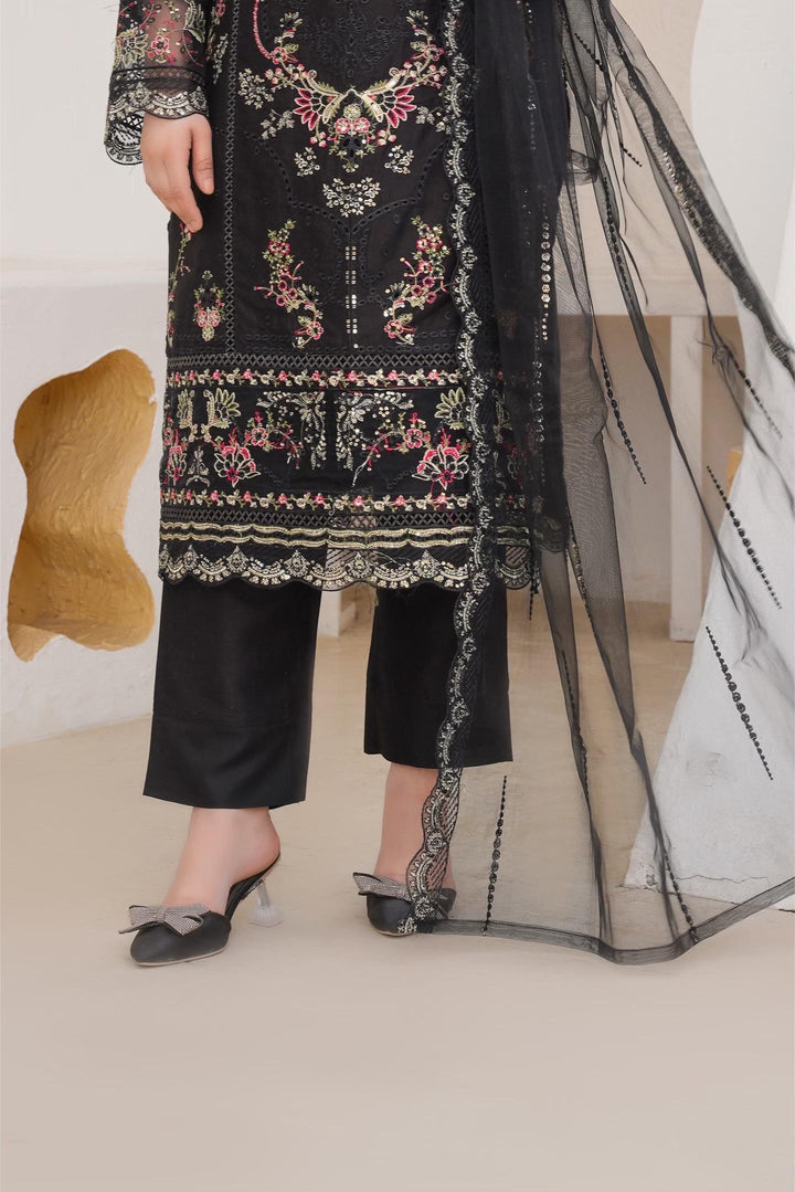 77A - Maria b inspired Black Embroidered Cotton 3 piece suit