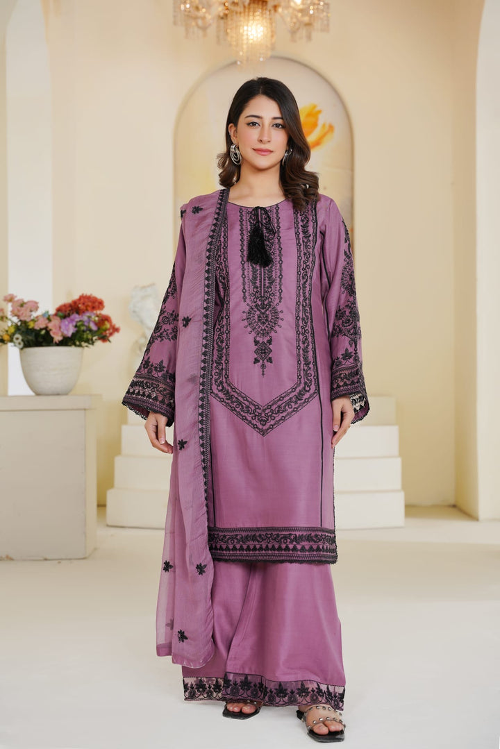 1171A - PURPLE LINEN EMBROIDERED 3 PIECE SUIT