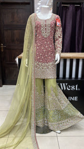 HEAVY EMBROIDERED NET SHARARA SUIT 162D