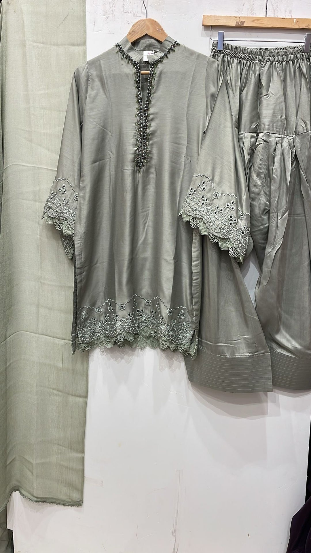 NF10 - Grey Farshi Shalwar Embroidered linen suit