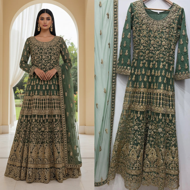 7013B- Embroidered & Embellished net long dress