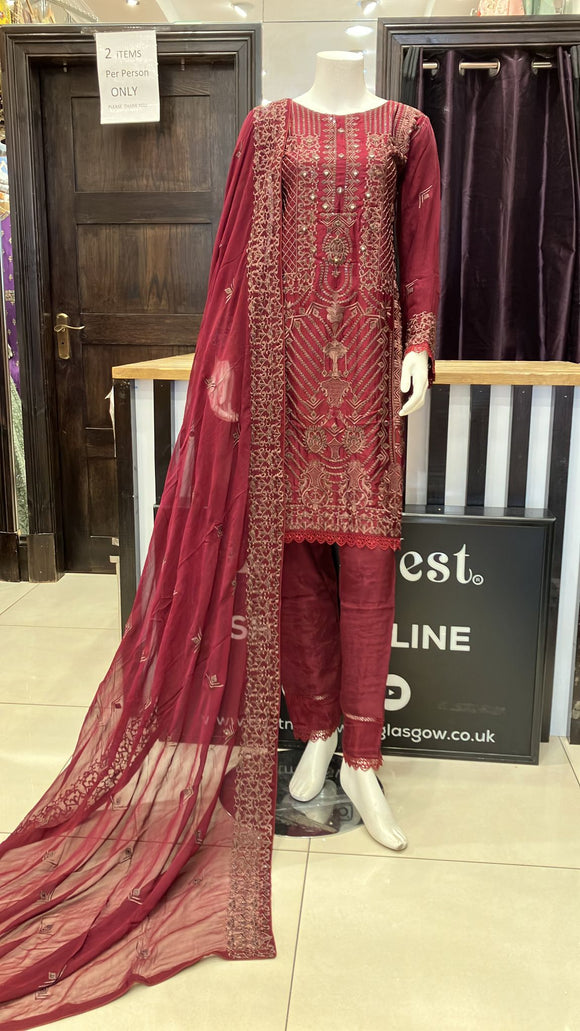 EMBROIDERED SILK 3 PIECE SUIT NA11