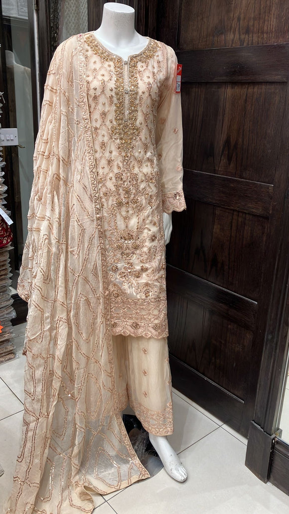 CHIFFON EMBROIDERED 3 PIECE SUIT 230B