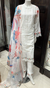 EMBROIDERED LINEN CHIKANKARI 3 PIECE SUIT 082B