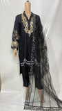 087B- BLACK EMBROIDERED LINEN 3 PIECE SUIT