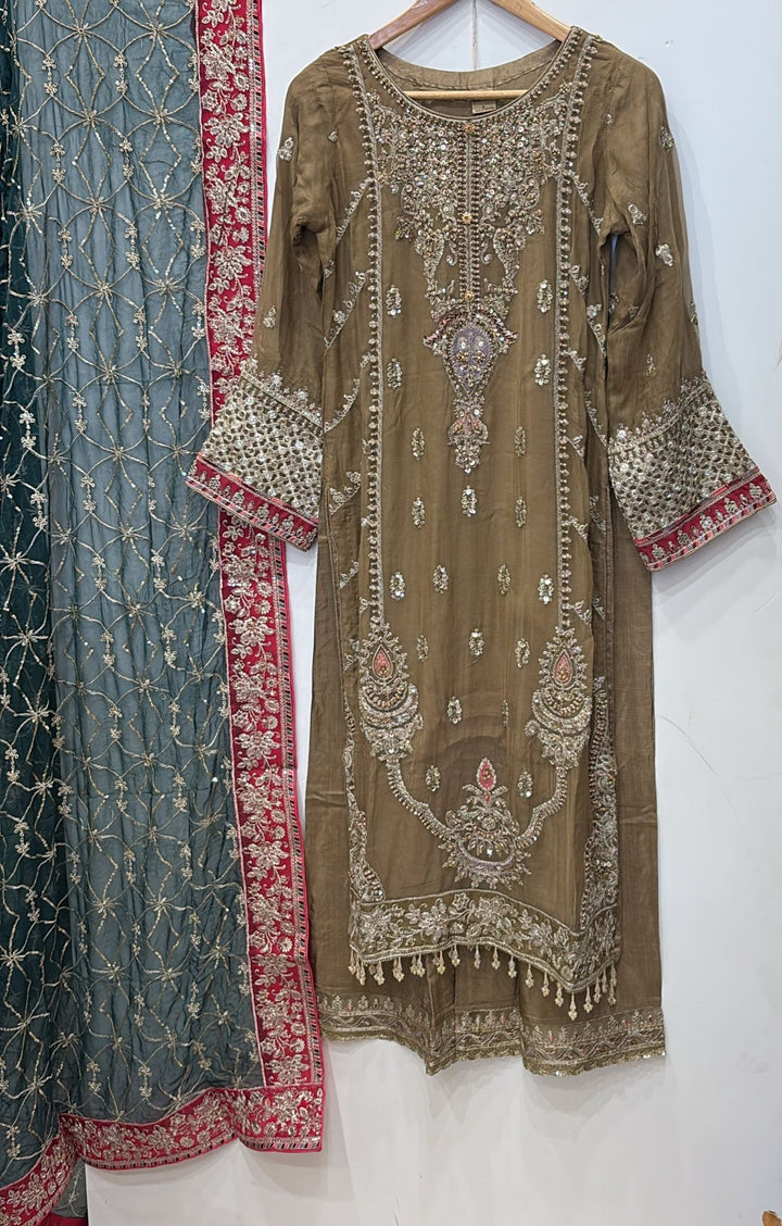 329B- Embroidered Chiffon 3 Piece Suit