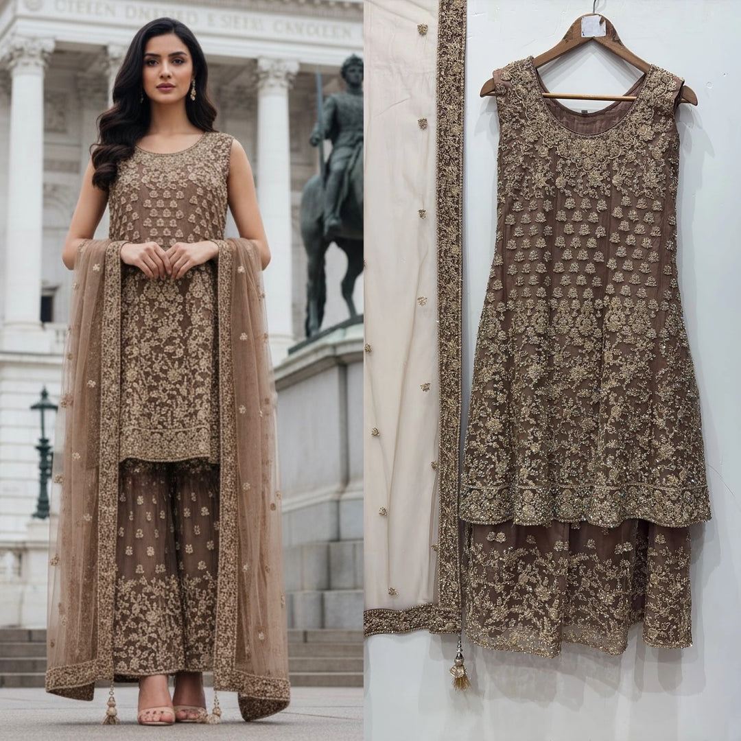 7005C- EMBROIDERED & EMBELLISHED SHARARA SUIT