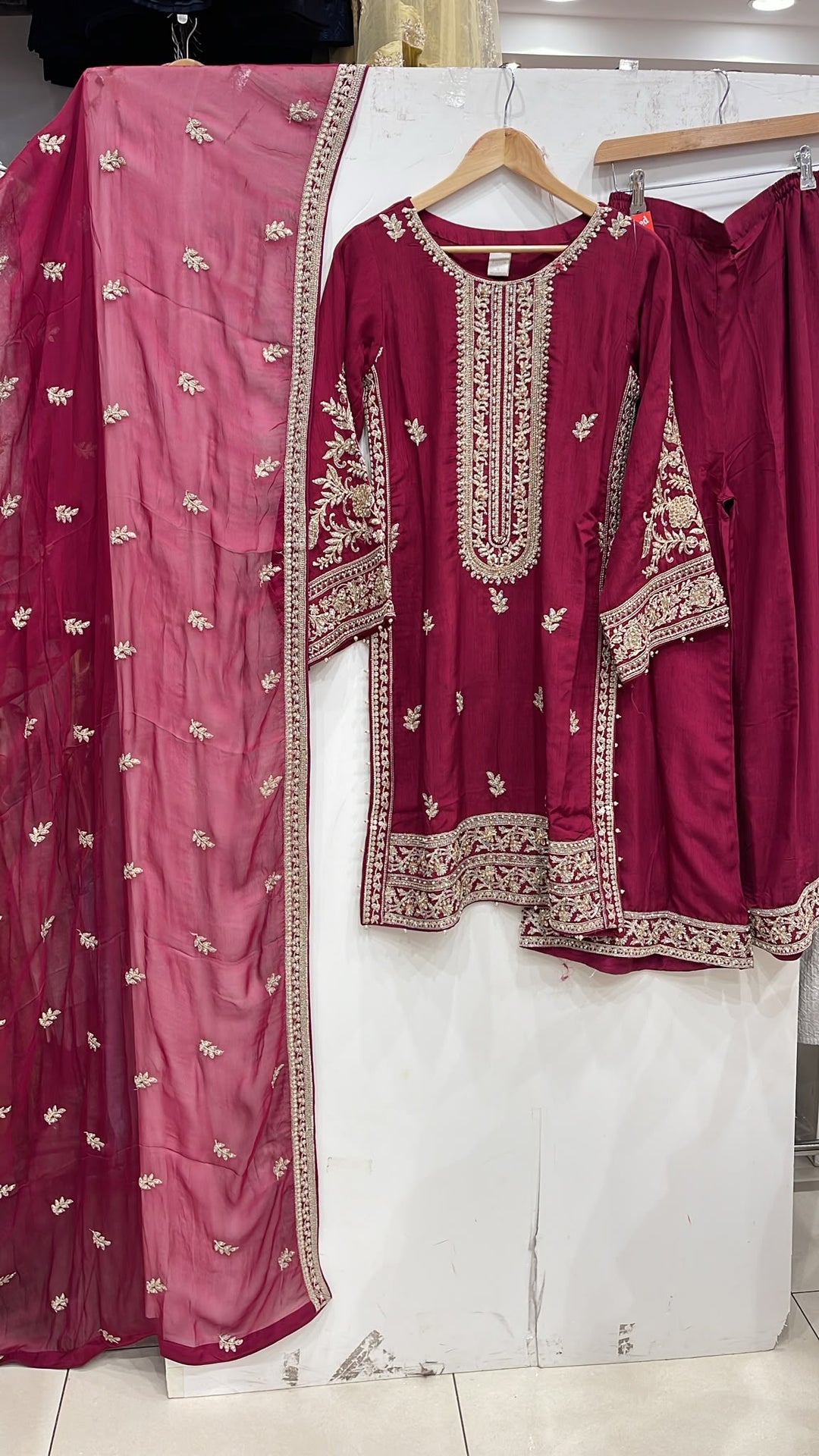 365A- Red Embroidered Silk 3 Piece Suit