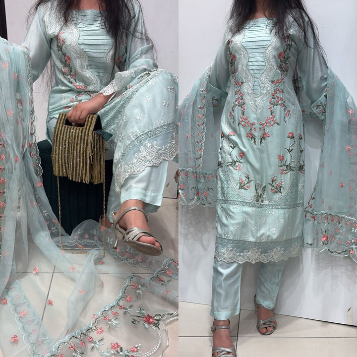 085D- EMBROIDERED LINEN 3 PIECE SUIT