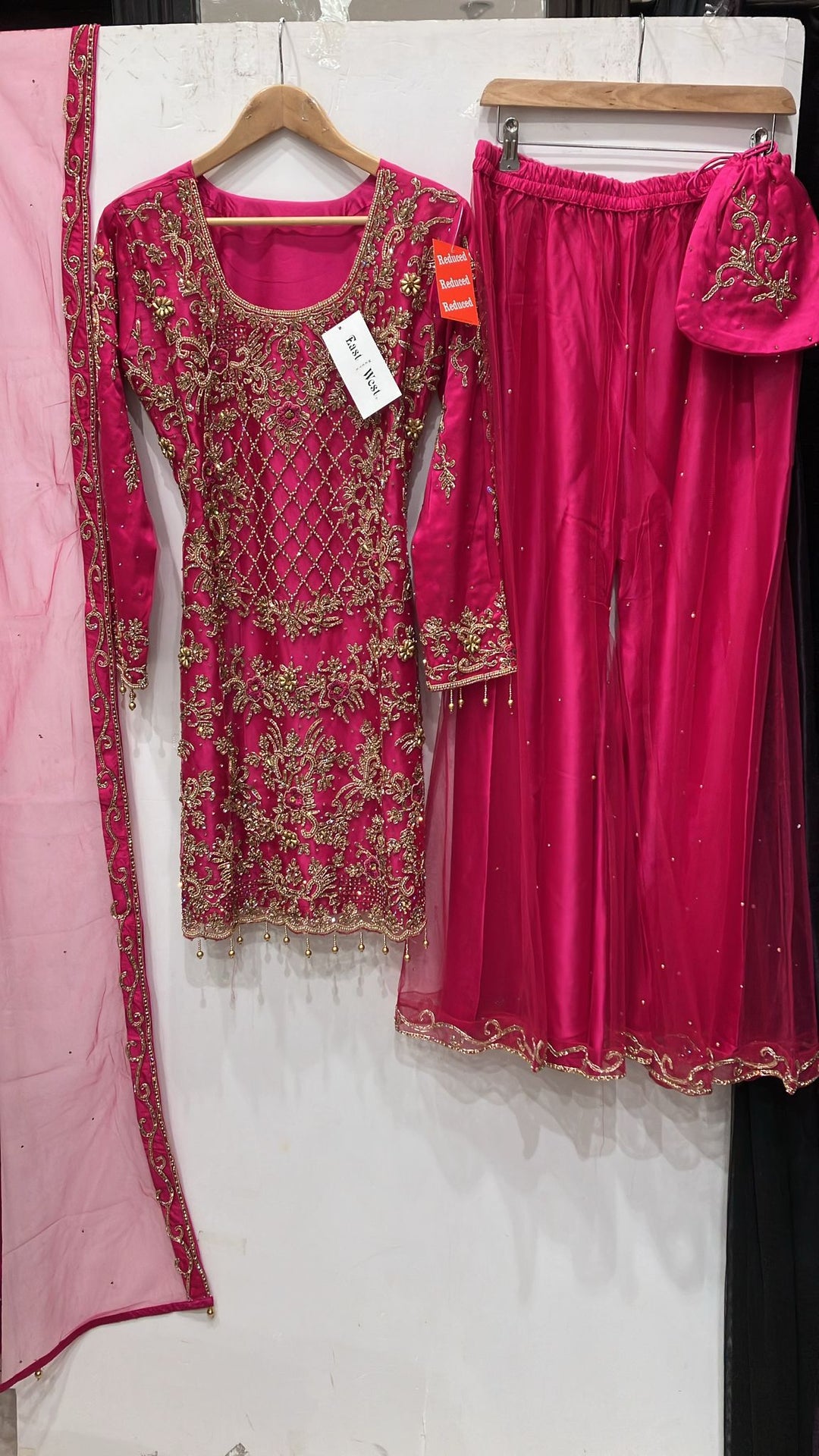 198C - PINK EMBROIDERED & EMBELLISHED NET SUIT