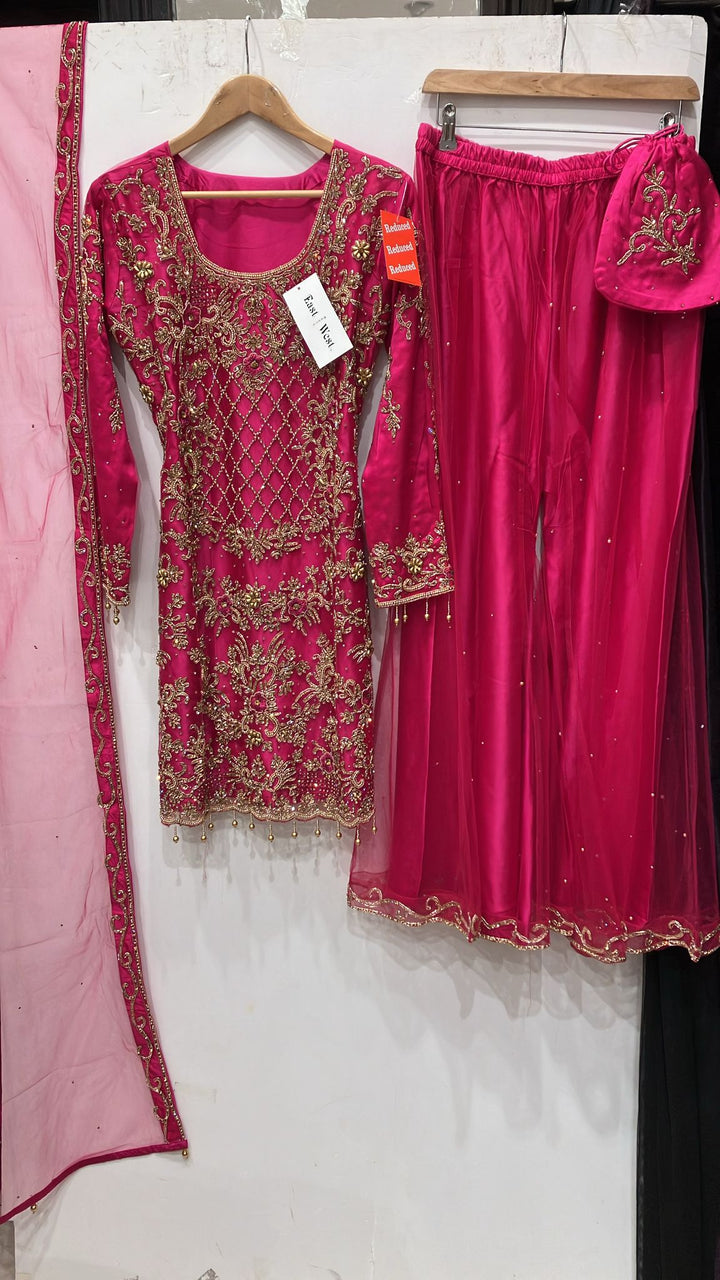 198C - PINK EMBROIDERED & EMBELLISHED NET SUIT