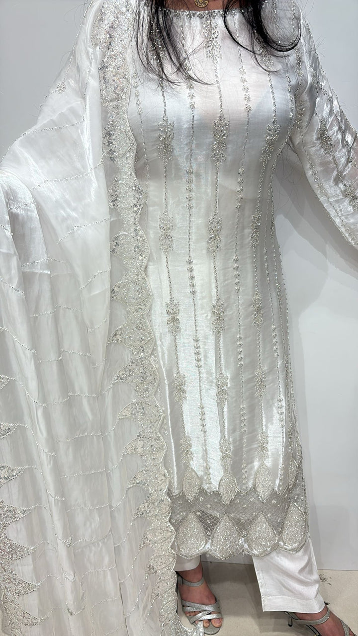 387A - OFF-WHITE EMBROIDERED SILK SUIT