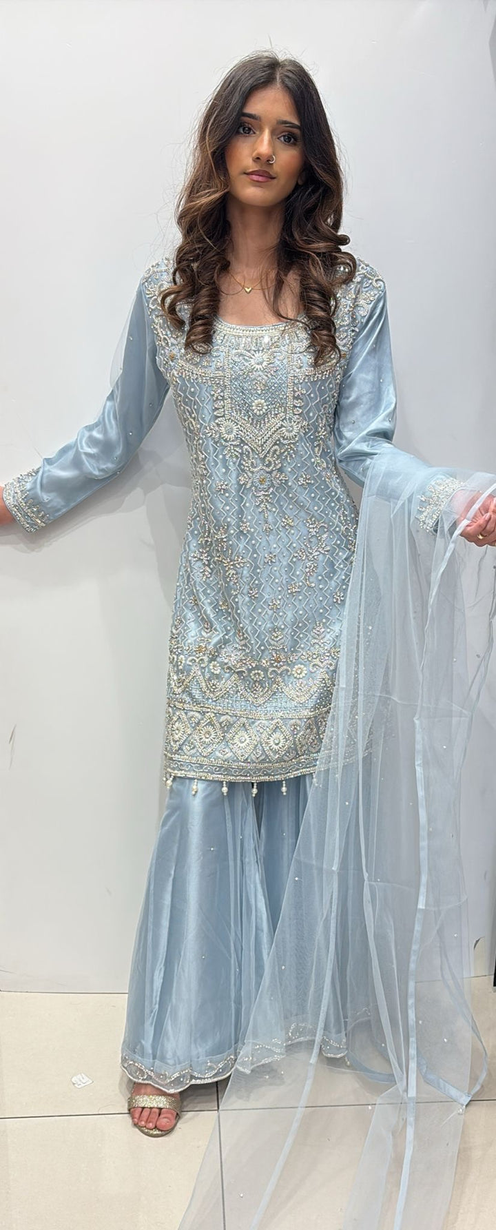 EMBROIDERED NET SHARARA SUIT 0192A