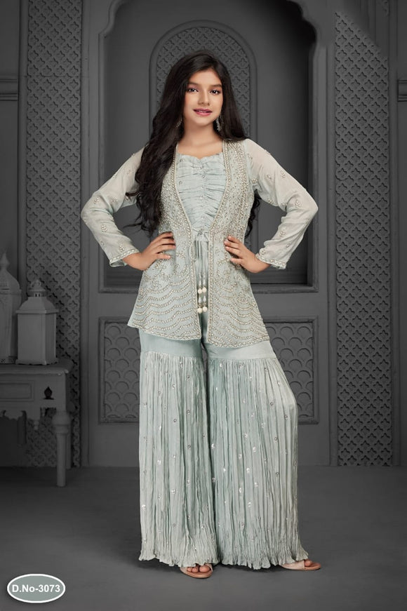 GIRLS EMBROIDERED & EMBELLISHED SHARARA OUTFIT K3073C