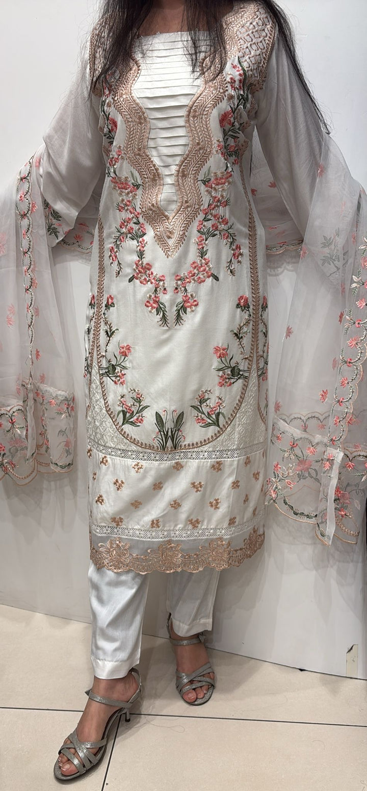 085A- EMBROIDERED LINEN 3 PIECE SUIT