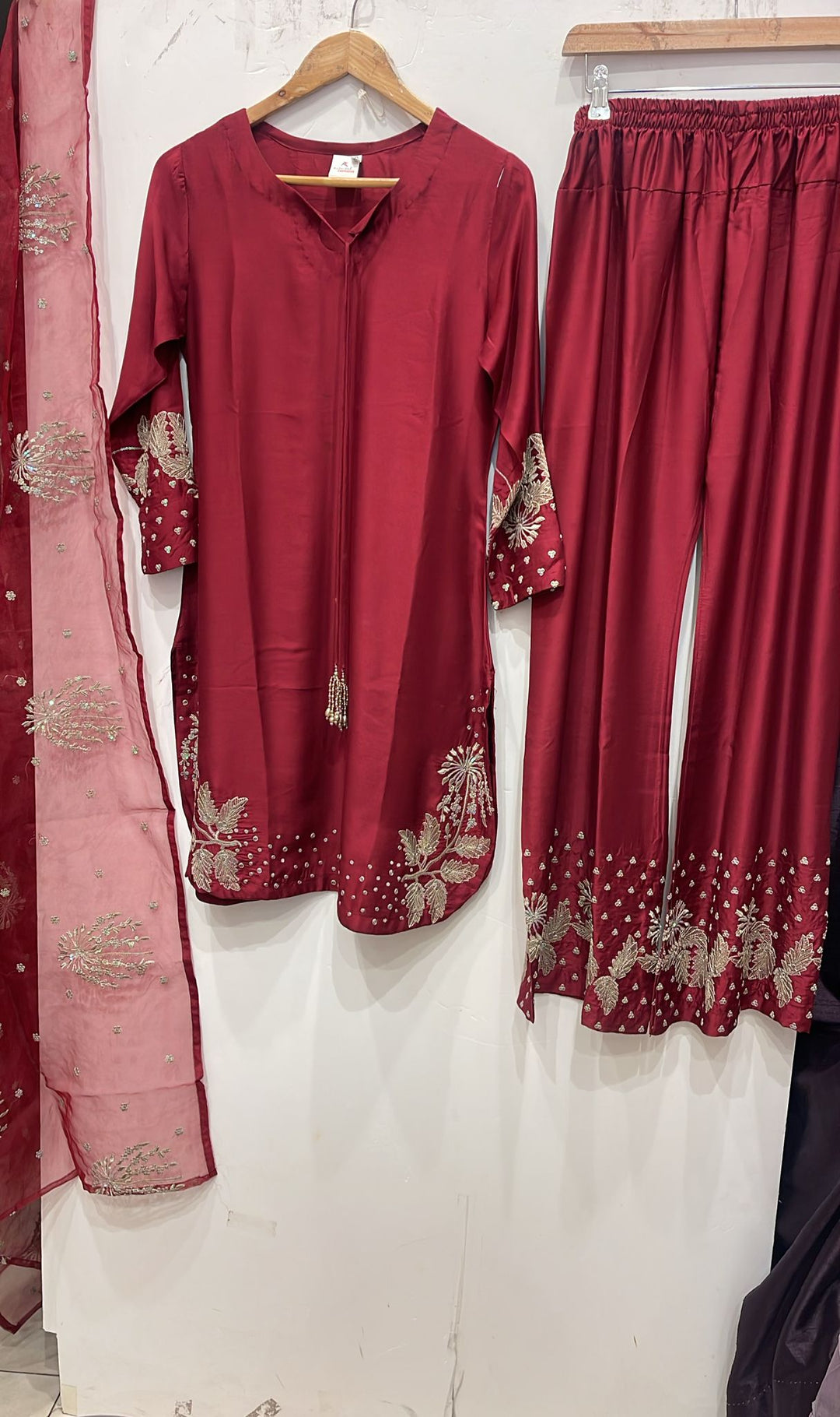 1179B - Red Embroidered Viscose 3 Piece suit