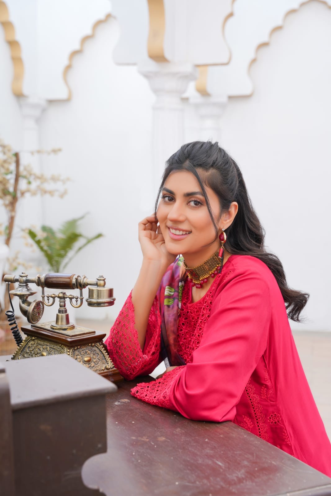 LP07C - RED EMBROIDERED LINEN 3 PIECE SUIT