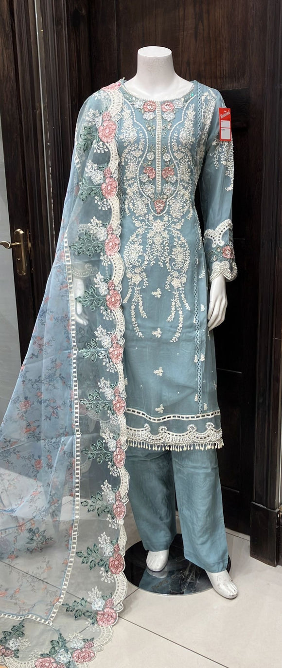 ORGANZA EMBROIDERED 3 PIECE SUIT 228A