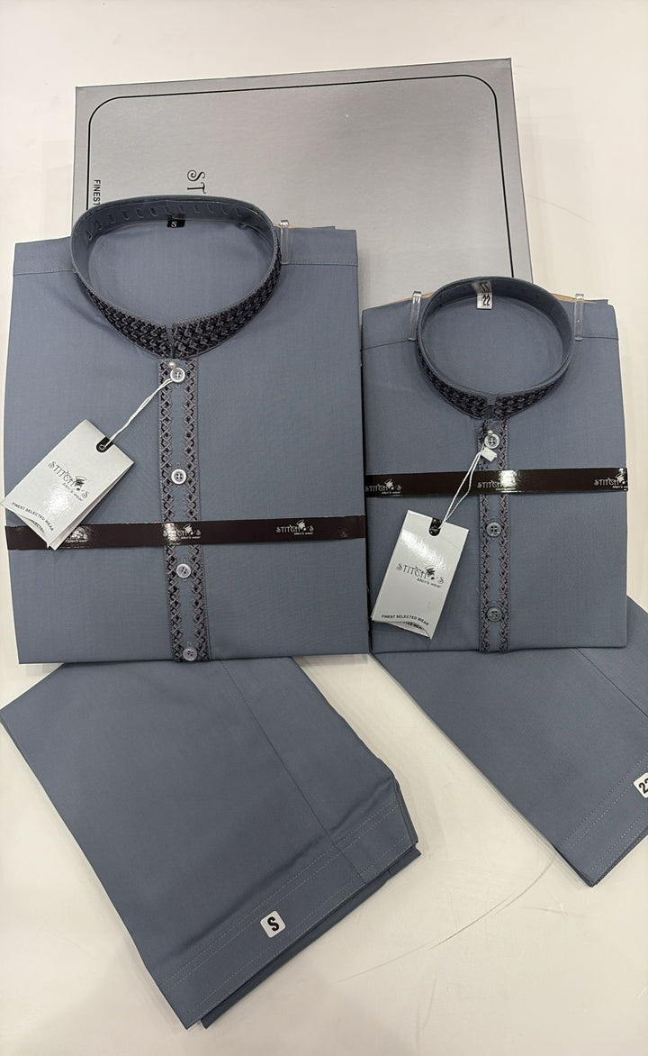 1007-5554 Z14-33 Grey Shalwar kameez set for Men and Boys