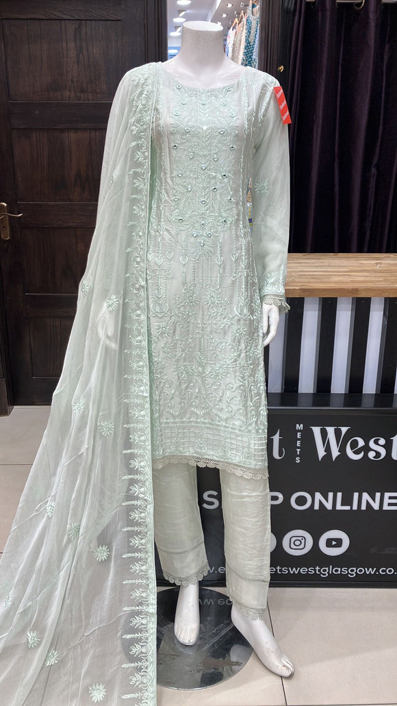 EMBROIDERED SILK 3 PIECE SUIT NA18