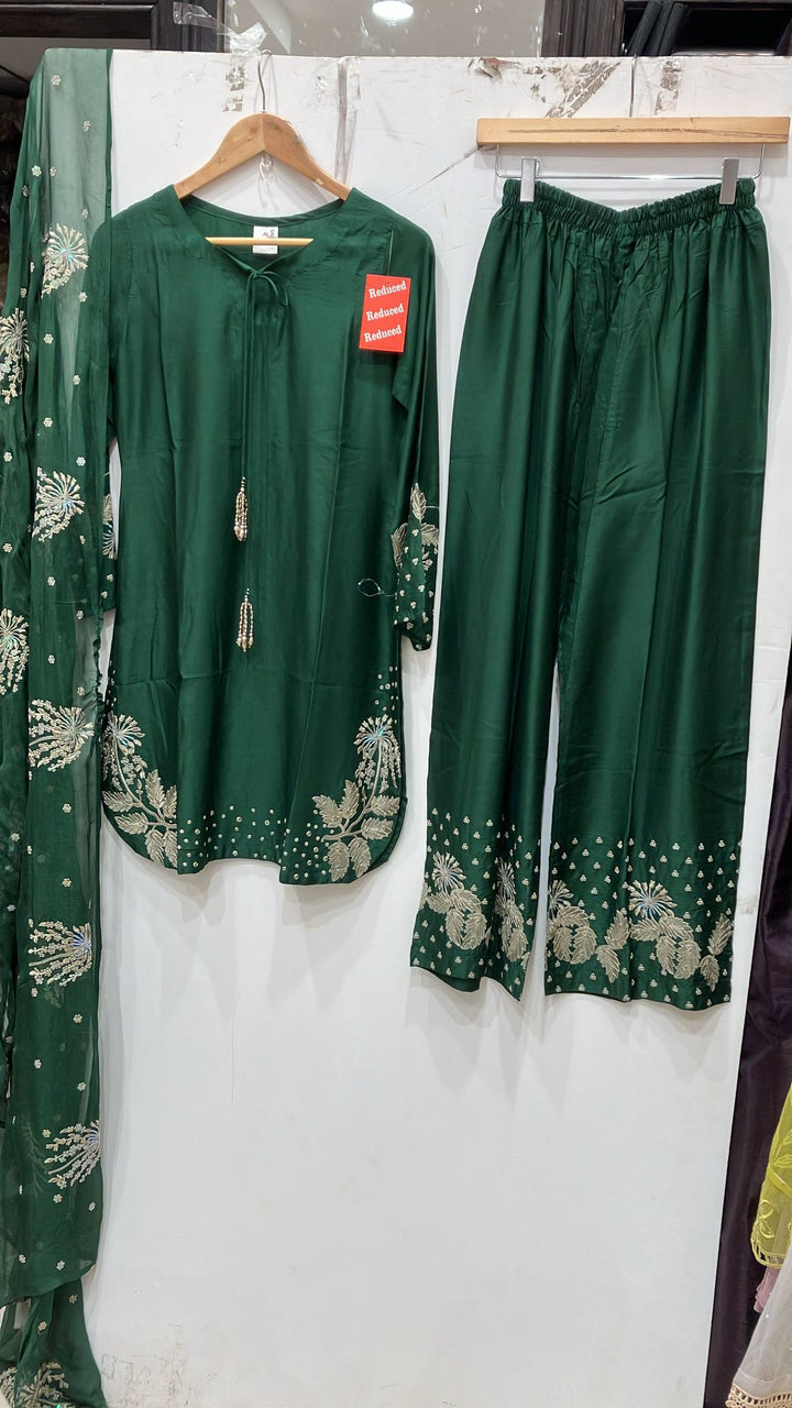 1179H - Green Embroidered Viscose 3 Piece suit