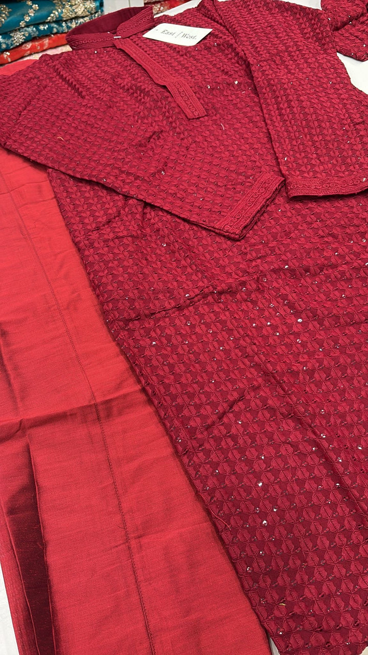 CK701 - Red Chikankari Set for Boys and Men