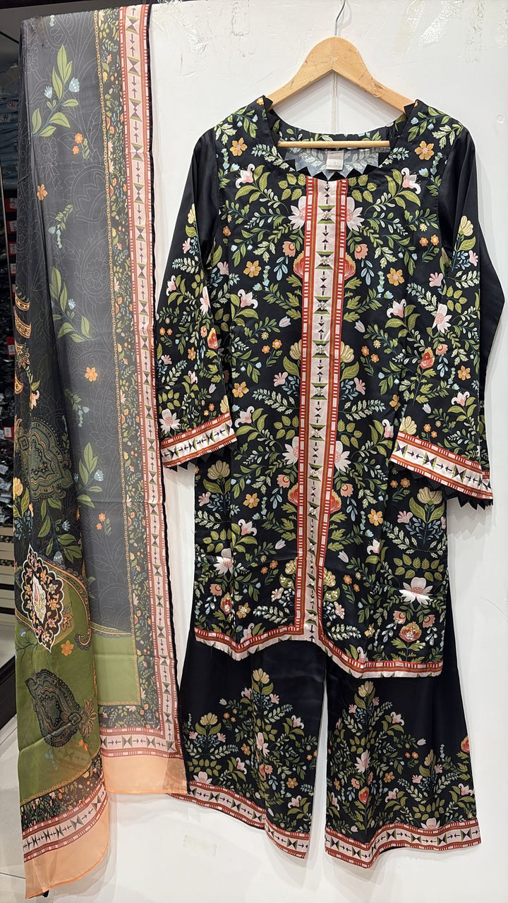 TSH09- EMBELLISHED SILK PRINT 3 PIECE SUIT