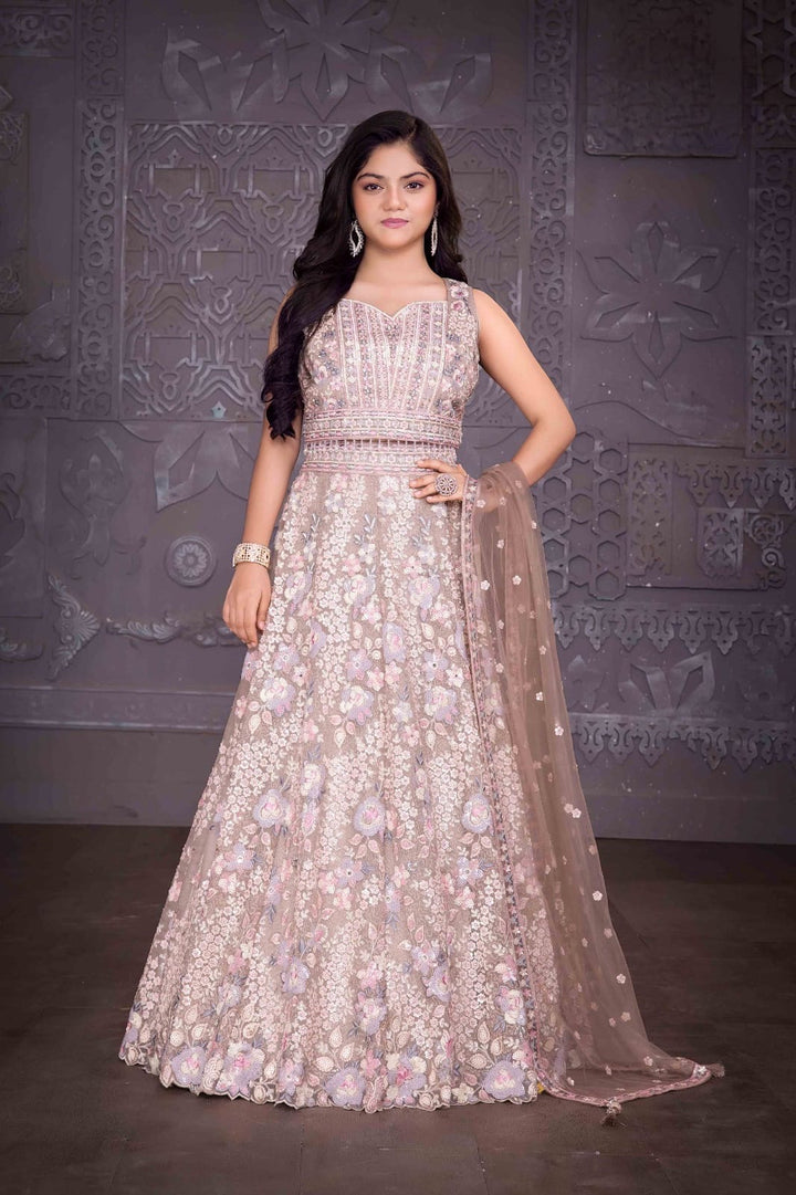 1225A - GIRLS FAWN EMBROIDERED & EMBELLISHED LENGHA CHOLI