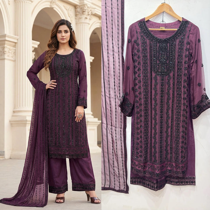 328A- Embroidered Chiffon 3 Piece Suit