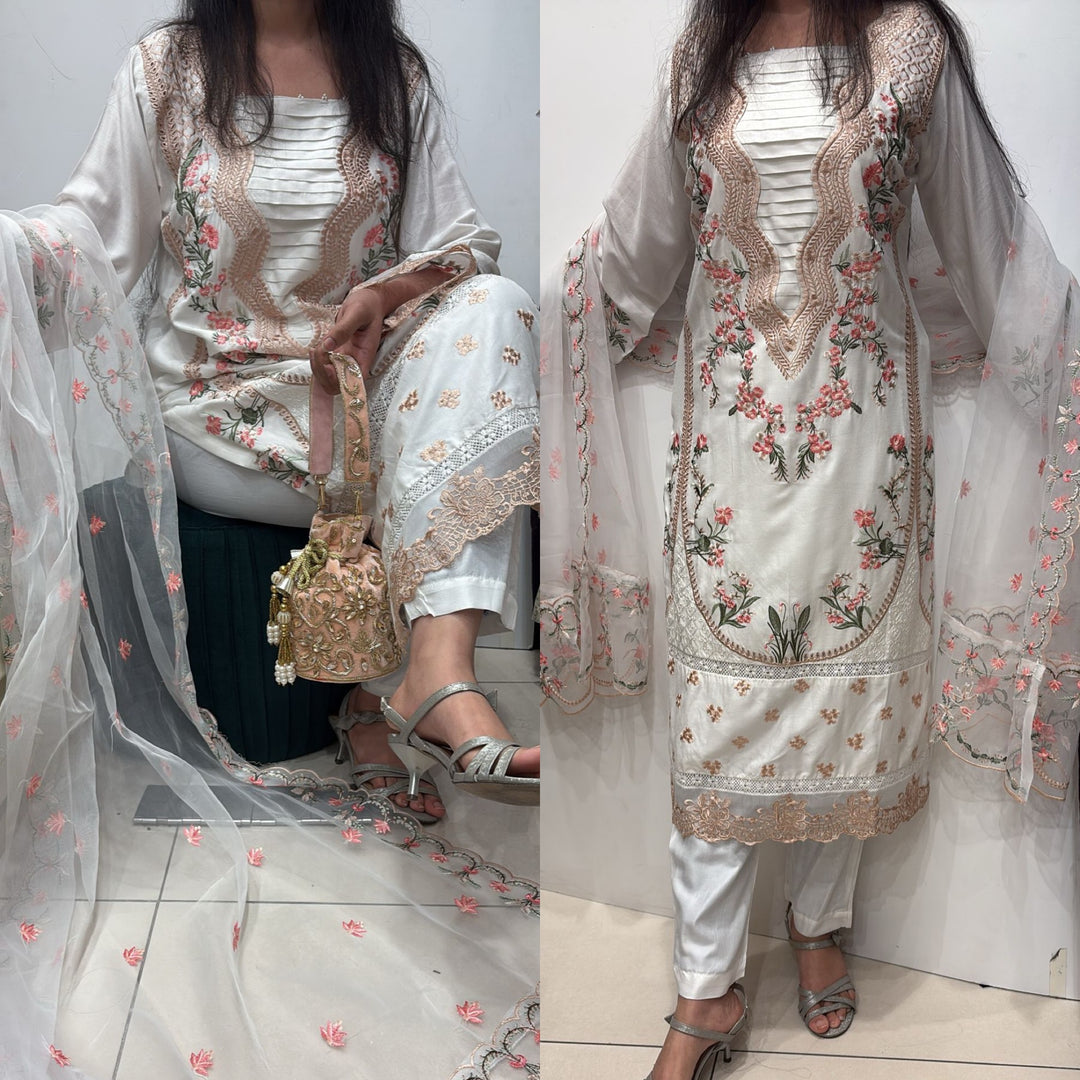 085A- EMBROIDERED LINEN 3 PIECE SUIT