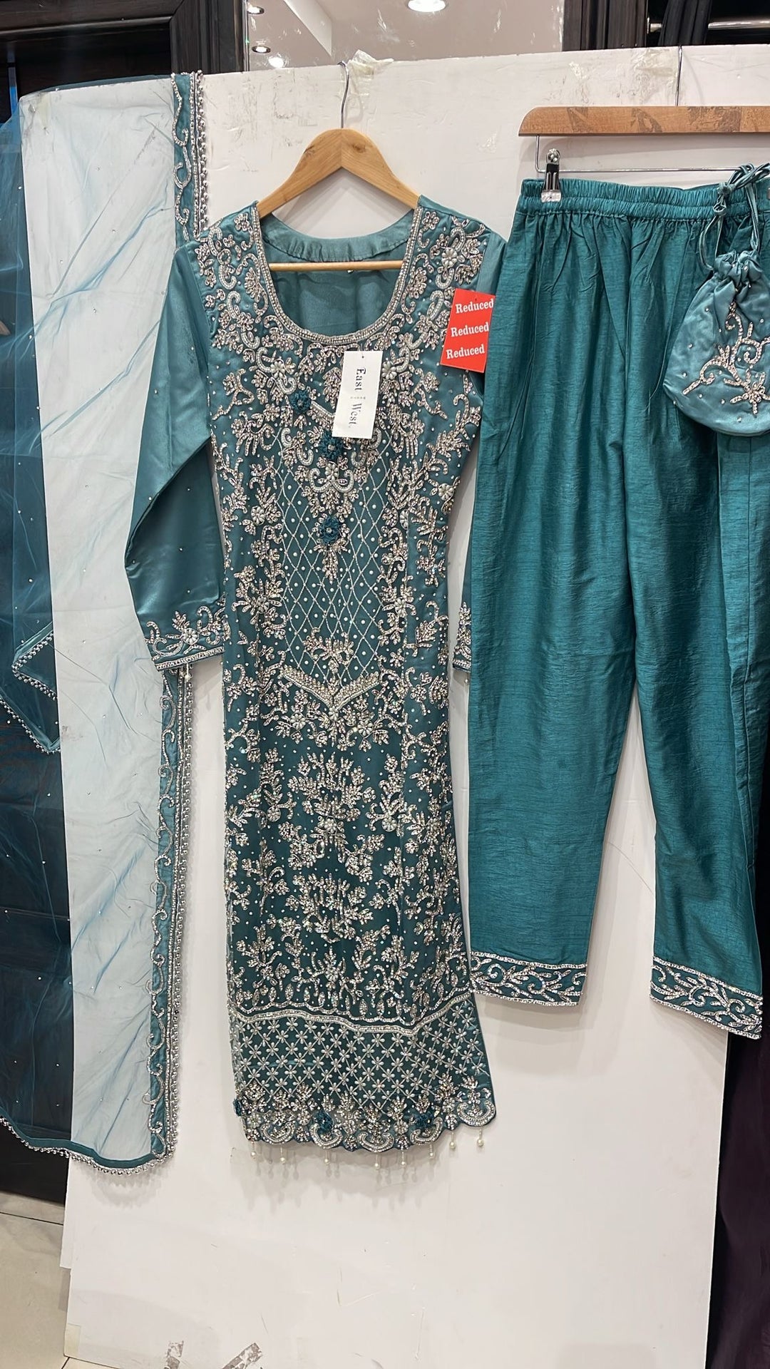 151B - TEAL EMBROIDERED & EMBELLISHED NET SUIT