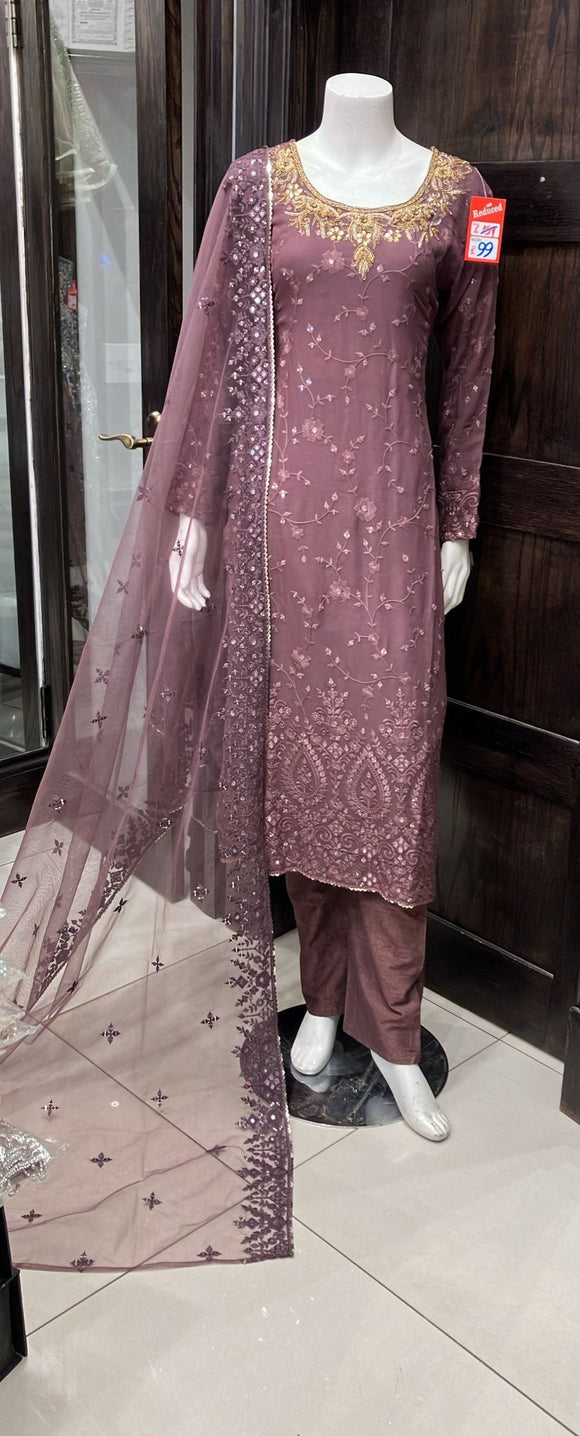 EMBROIDERED GEORGETTE 3 PIECE SUIT 343A