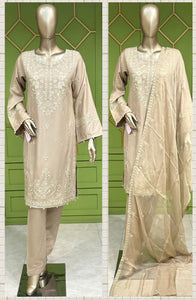 EMBROIDERED WOOL PEACH 3 PIECE SUIT ZC3088D