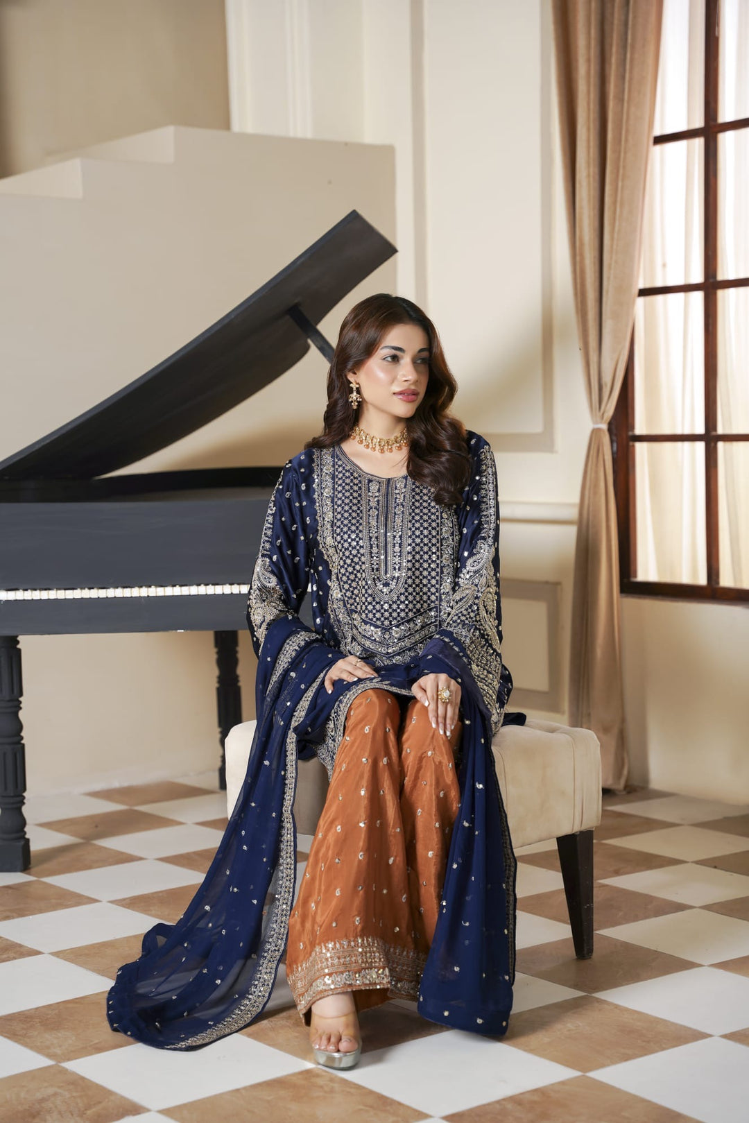 333D - Embroidered Shamoz Silk 3 Piece Suit