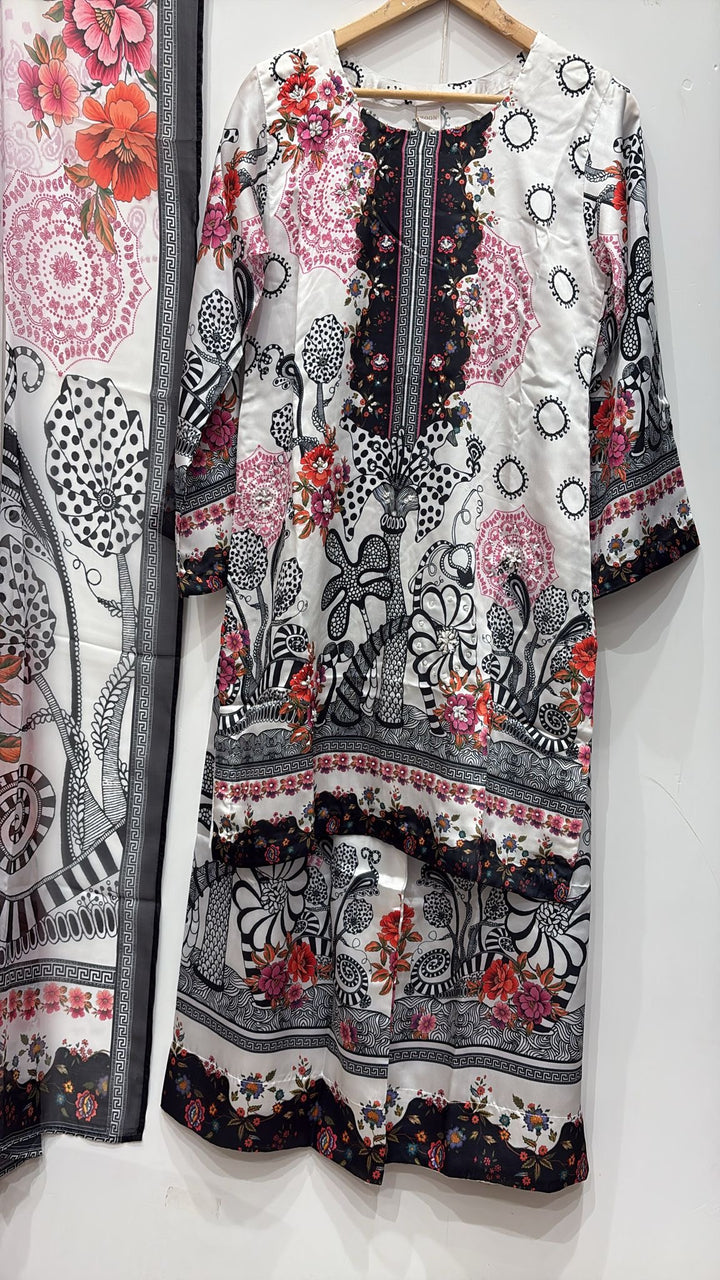 TSH05- EMBELLISHED SILK PRINT 3 PIECE SUIT