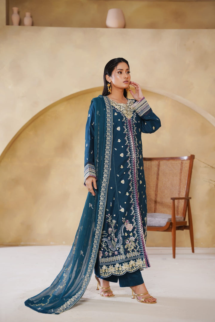 1168A  - Teal Embroidered Linen 3 Piece suit