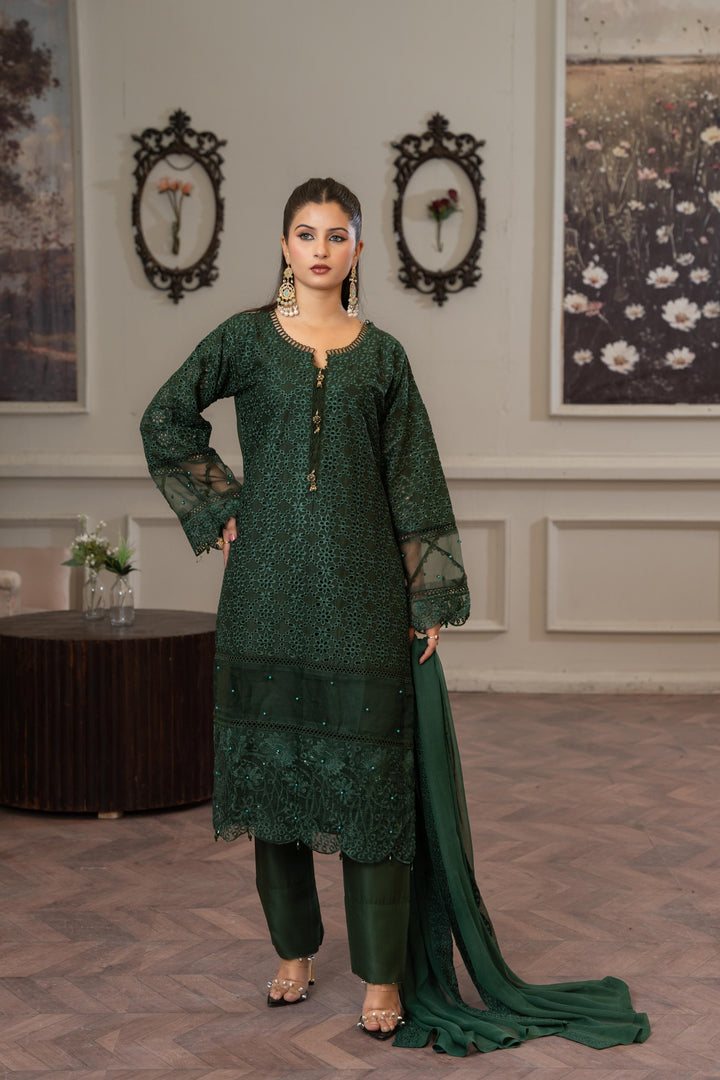 1143A - Green Embroidered Linen 3 Piece suit