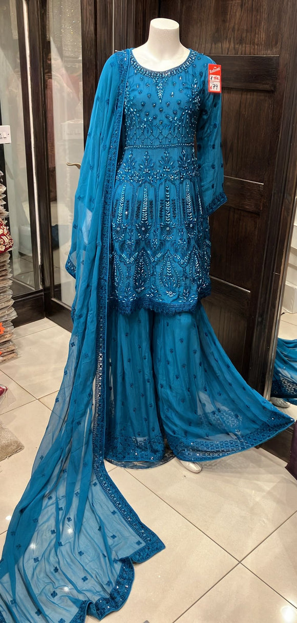 EMBROIDERED CHIFFON SHARARA SUIT 346B